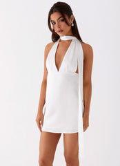 Alicia Satin Halter Mini Dress - White