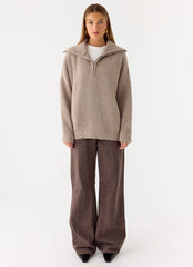 Eirena Quarter Zip Knit Sweater - Tan