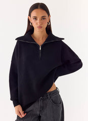 Eirena Quarter Zip Knit Sweater - Black