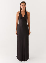Heavy Hearted Satin Maxi Dress - Black