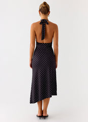 Illuminate Halter Midi Dress - Black Polkadot