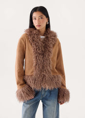 Kamsy Faux Fur Trim Coat - Tan