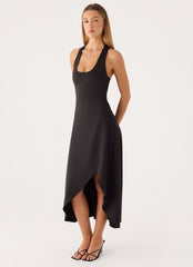 Kyrra Asymmetrical Midi Dress - Black