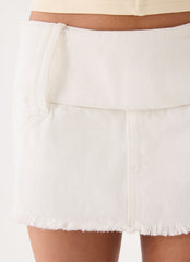 Liam Low Rise Denim Micro Skort - White