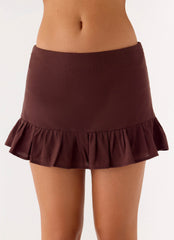 Lucie Mae Linen Mini Skirt - Chocolate Drizzle