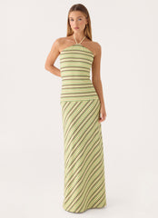 Marinah Halter Maxi Dress - Golden Kiwi Stripe