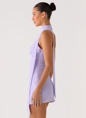 Melisande Scarf Neck Mini Dress - Lavender