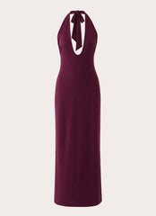 Midnight Kiss Jersey Halter Dress - Eggplant