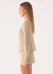 Milae Faux Suede Asymmetrical Jacket - Beige