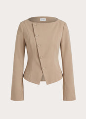 Milae Faux Suede Asymmetrical Jacket - Beige