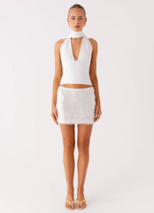 Milos Scarf Halter Neck Top - White