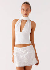 Milos Scarf Halter Neck Top - White