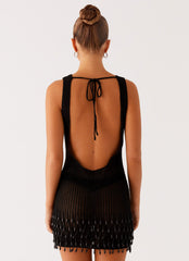 Miracle Beaded Crochet Mini Dress - Black