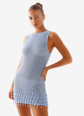 Miracle Beaded Crochet Mini Dress - Blue