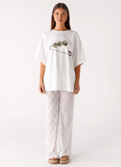 Olive Oversized Tee - White