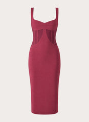 Plaise Corset Long Midi Dress - Burgundy