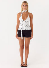 Quiero Backless Top - White Polka Dot