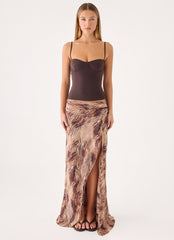 Renia Asymmetric Maxi Skirt - Golden Tiger