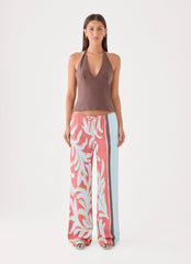 Santina Linen Pant - Coral Palm Print