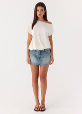 Silas Low Rise Denim Mini Skirt - Vintage Wash Blue