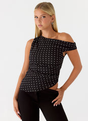 Stereotype One Shoulder Top - Black Polkadot
