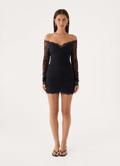 Vinese Long Sleeve Lace Mini Dress - Black