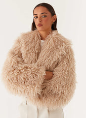 Virginia Cropped Faux Fur Jacket - Taupe