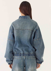 Waylon Denim Bomber Jacket - Mid Wash Blue