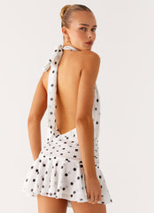 Willow Chiffon Mini Dress - White Polka Dot