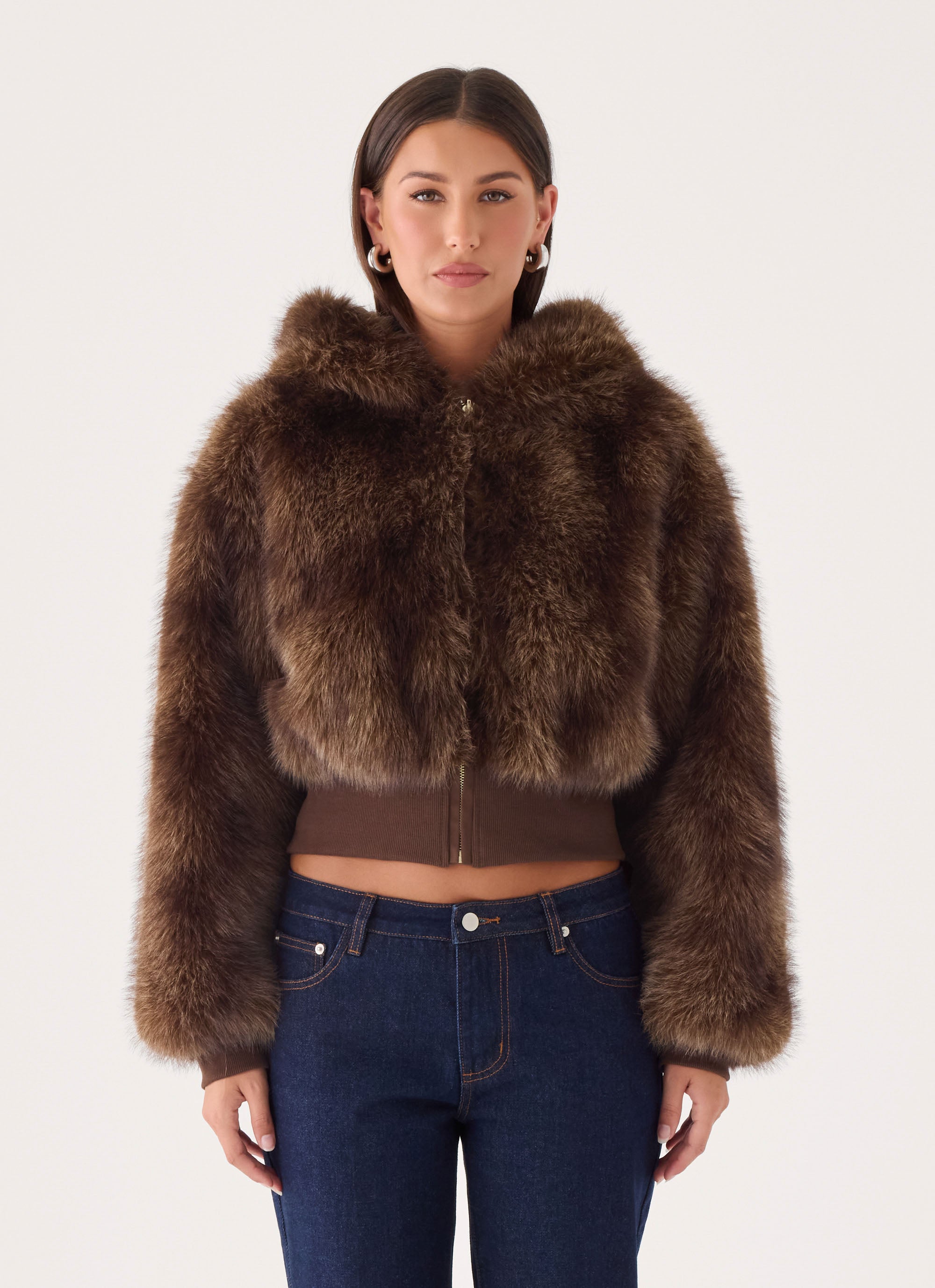 Alio Faux Fur Zip Jacket - Tan