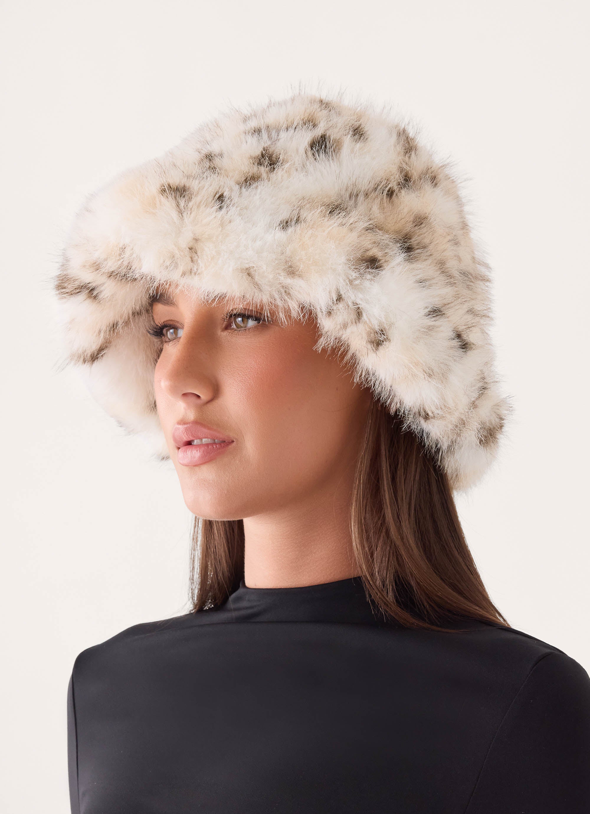 Alpine Leopard Faux Fur Hat - Snow leopard