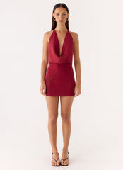 Annalise Beaded Mini Dress - Wine