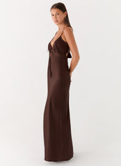 Flora Satin Maxi Dress - Chocolate