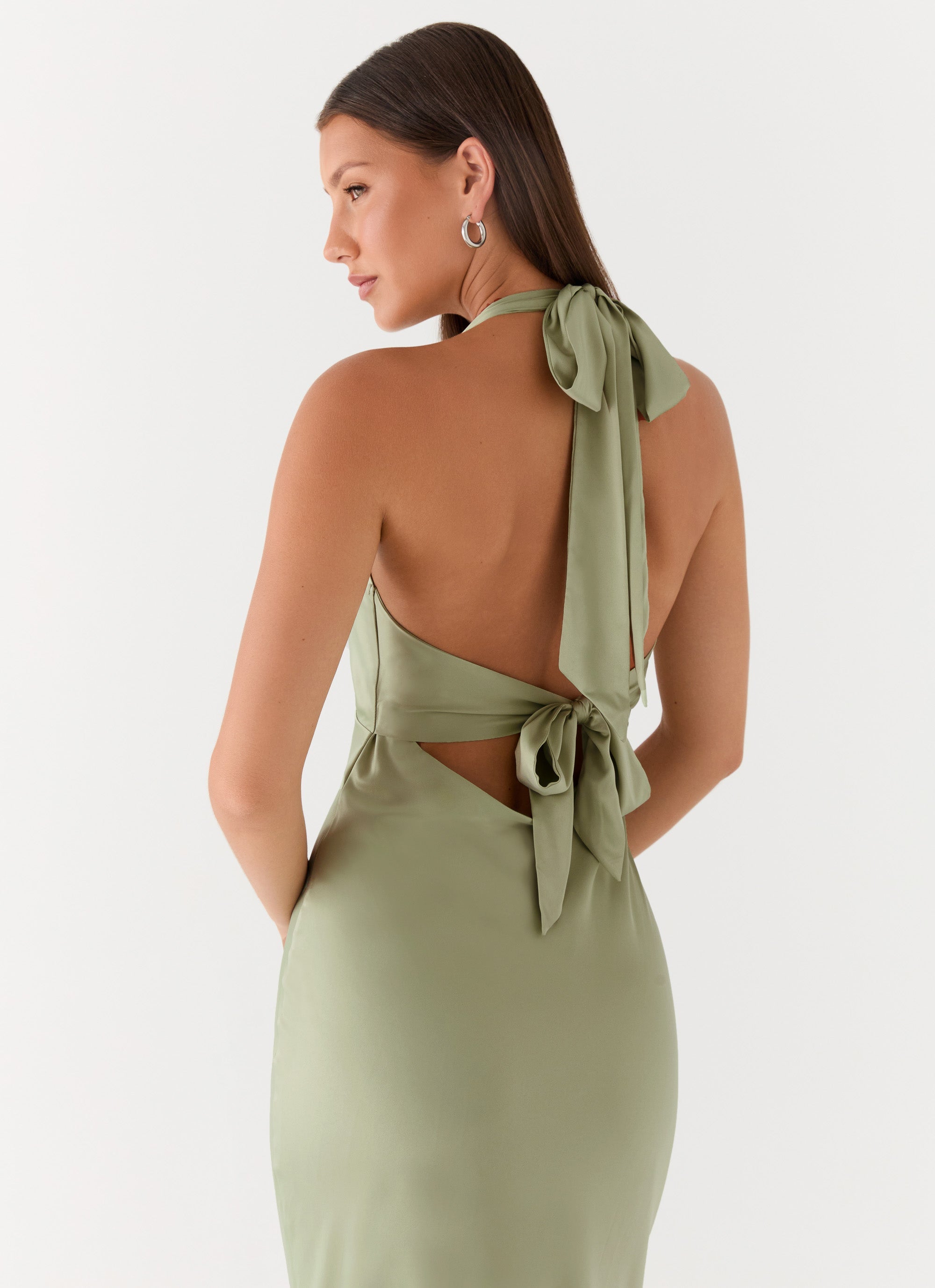 Heavy Hearted Satin Maxi Dress - Sage