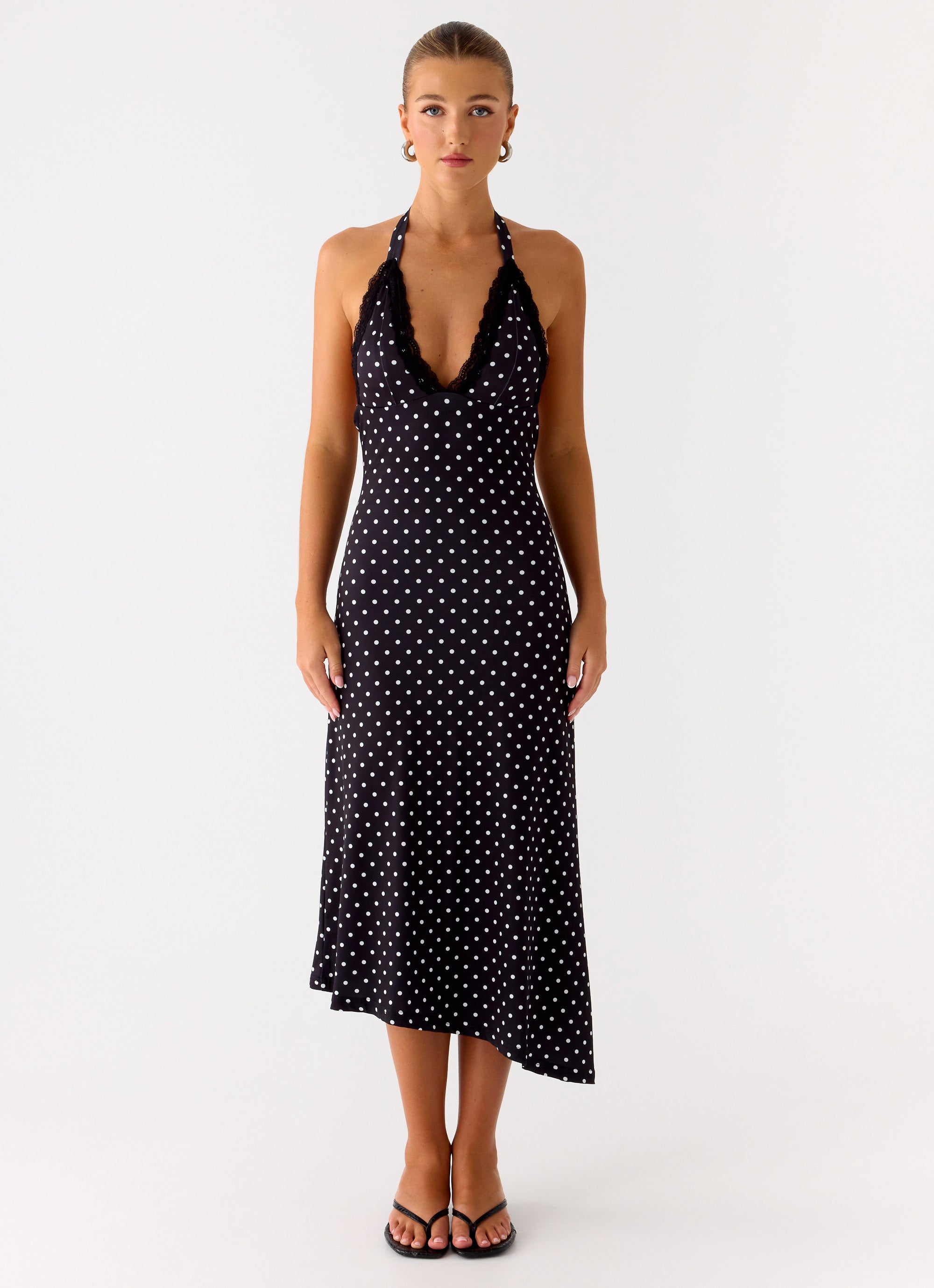 Illuminate Halter Midi Dress - Black Polkadot
