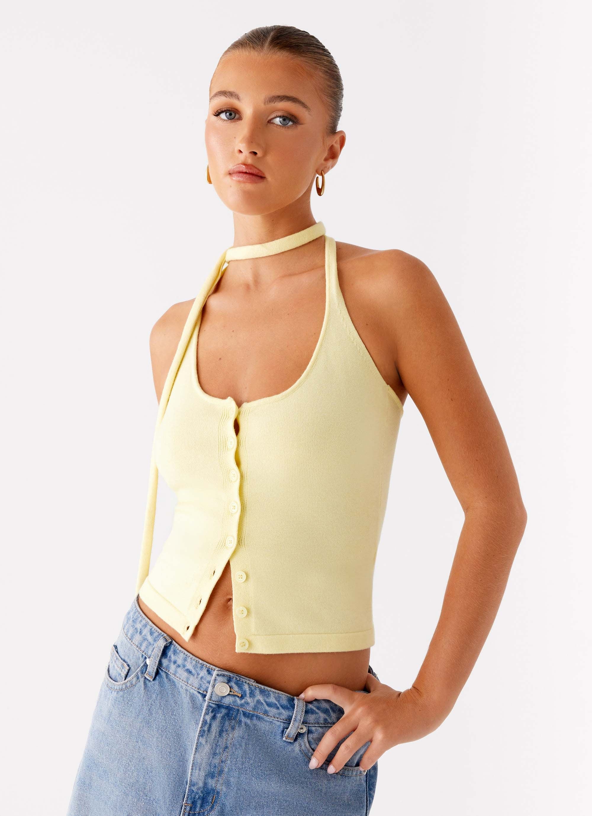 Madden Knit Scarf Top - Yellow