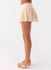 Oliviana Pleated Mini Skort - Taupe Stripe