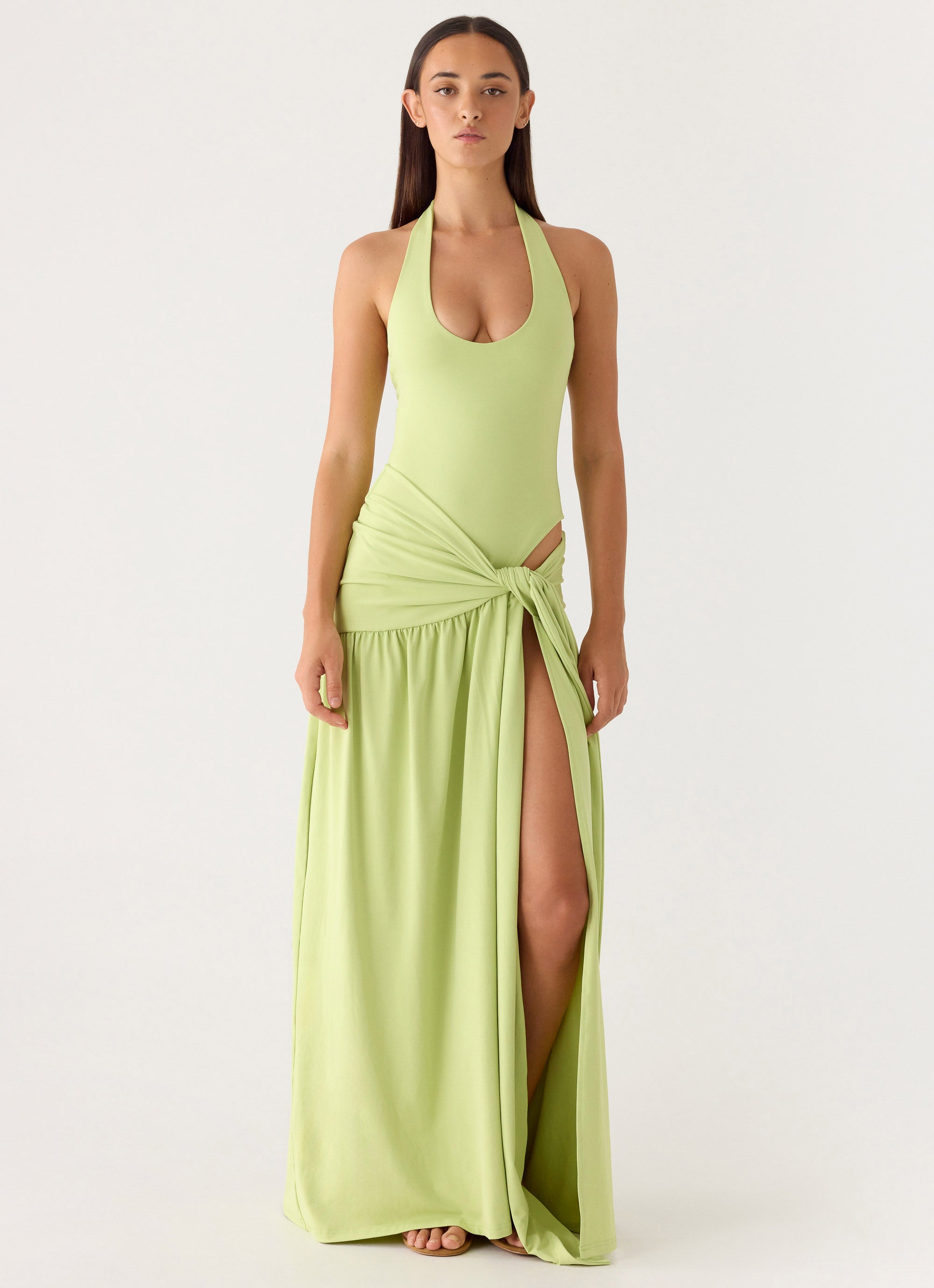 My Answer Bodysuit Maxi Dress - Lime