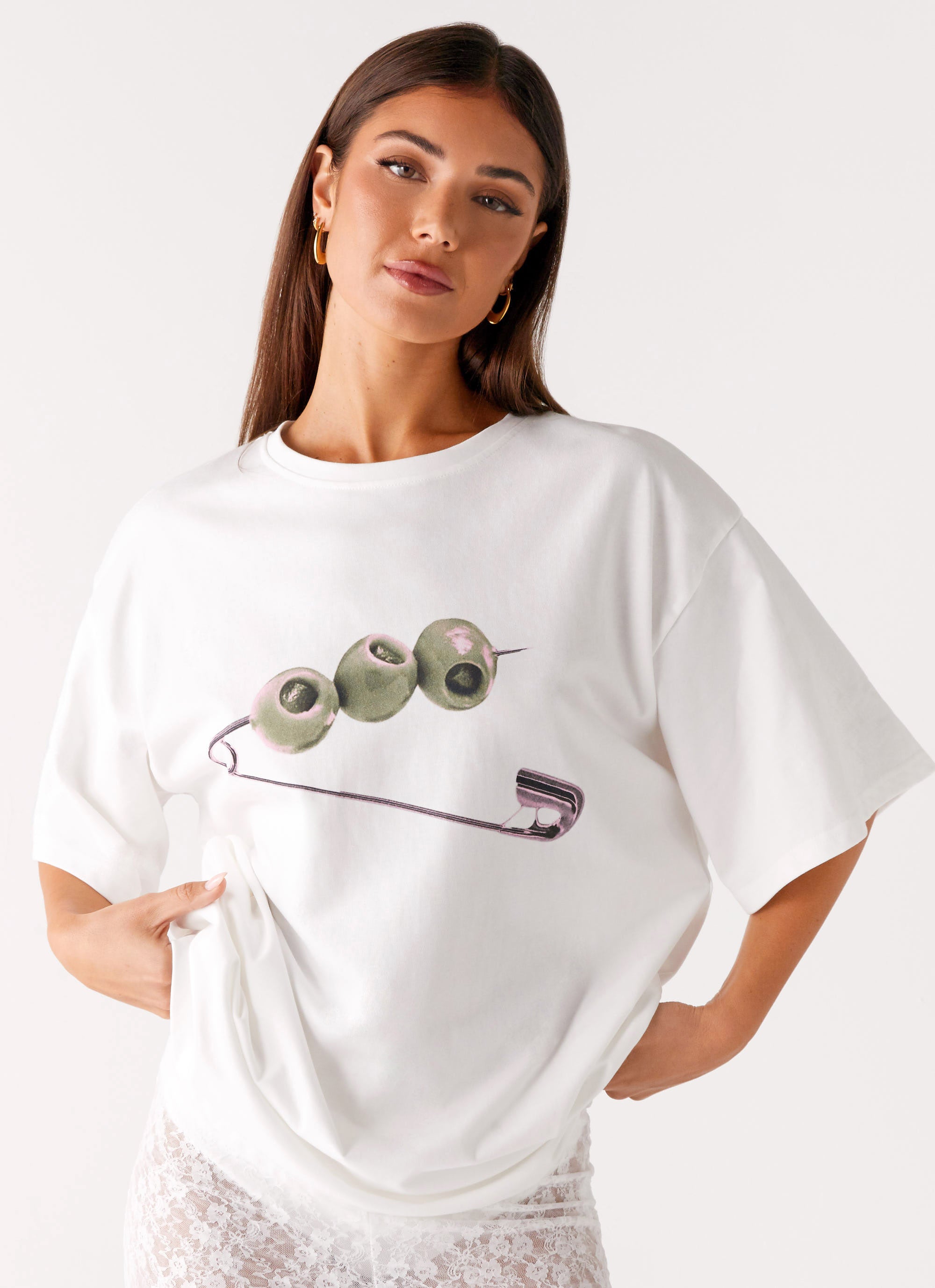 Olive Oversized Tee - White