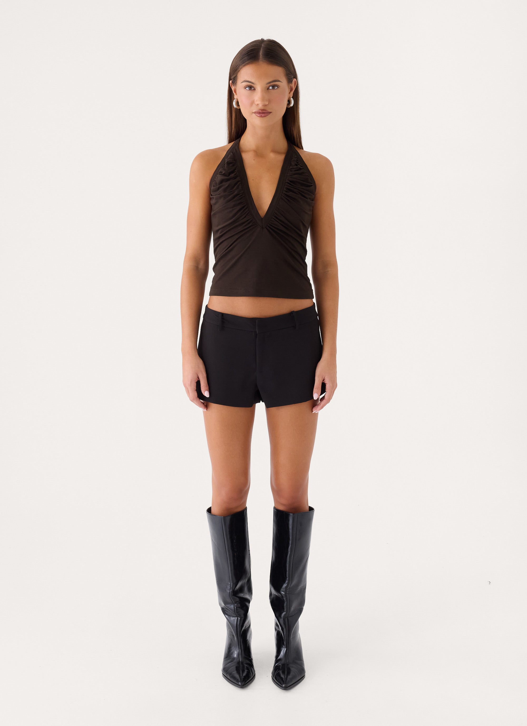 Raffita Ruched Halter Top - Chocolate