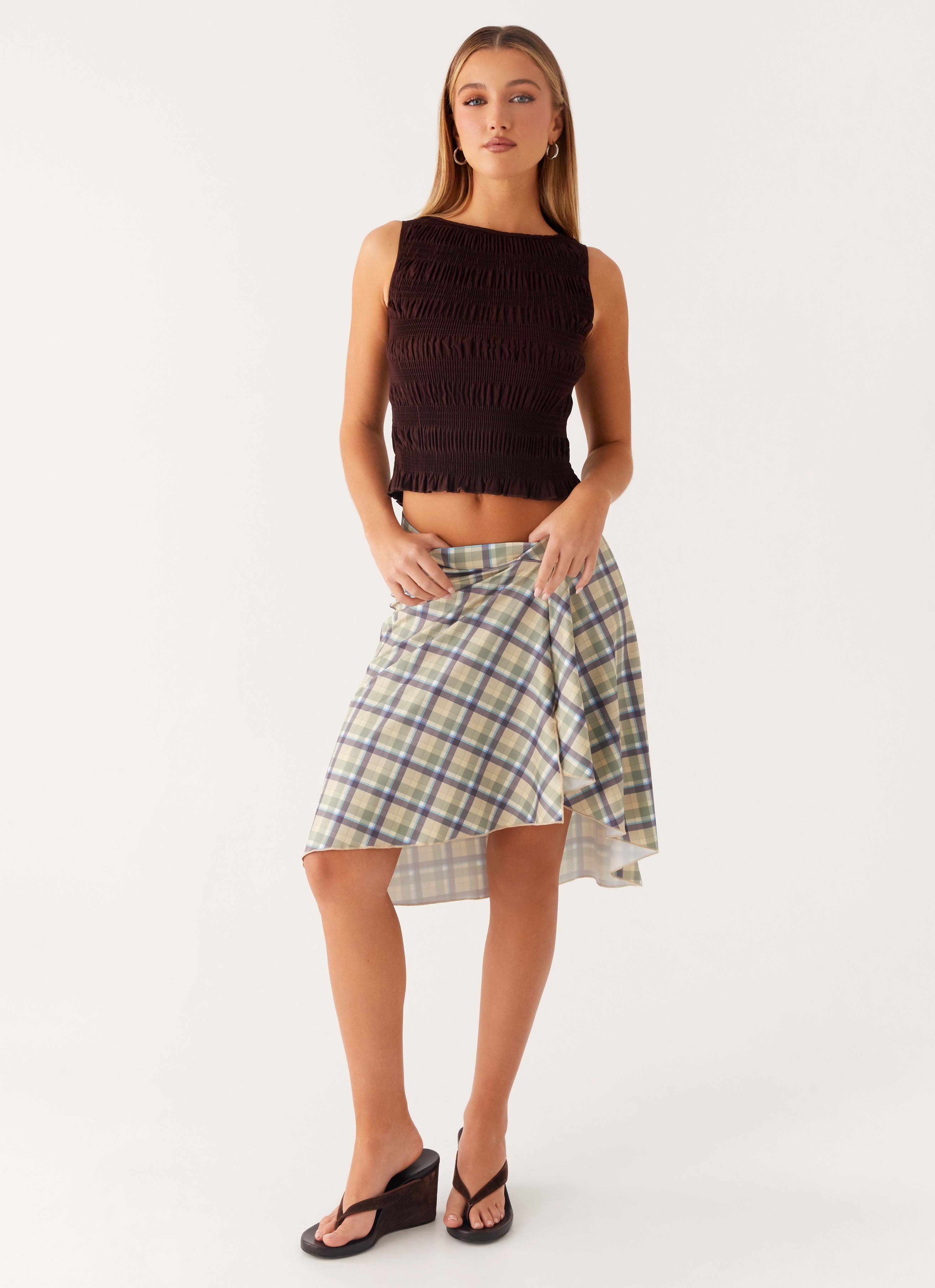 Shes a Lady Midi Skirt - Cedar Check