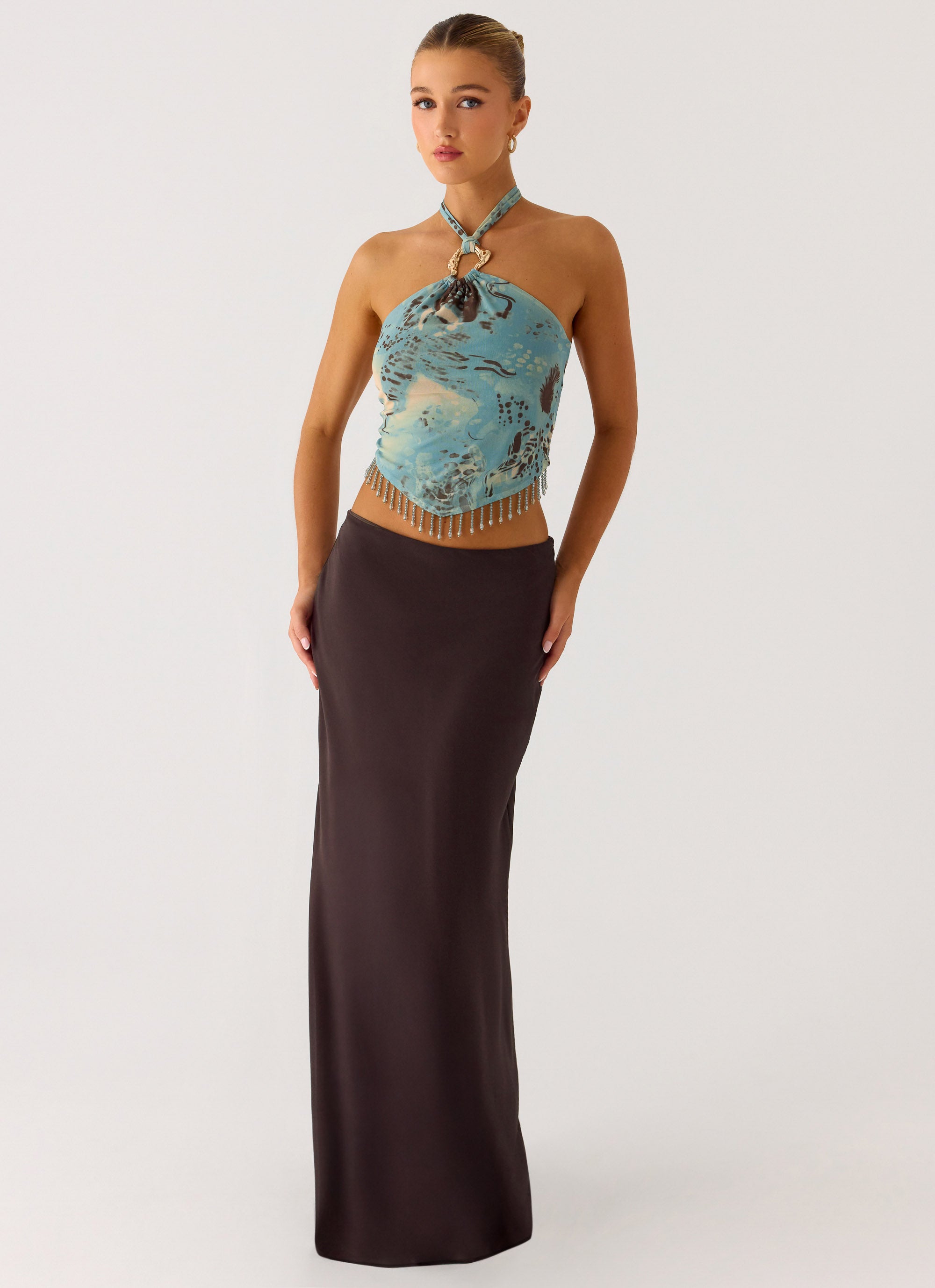 Star Girl Chiffon Maxi Skirt - Cool Chocolate