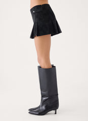 Sugar And Spice Faux Suede Pleat Mini Skirt - Black