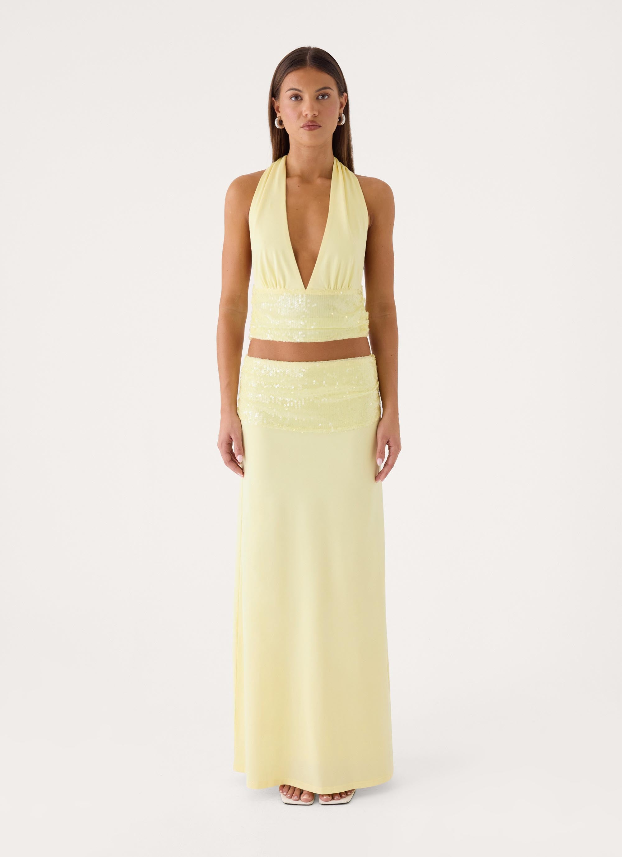 Tavina Sequin Halter Top - Yellow