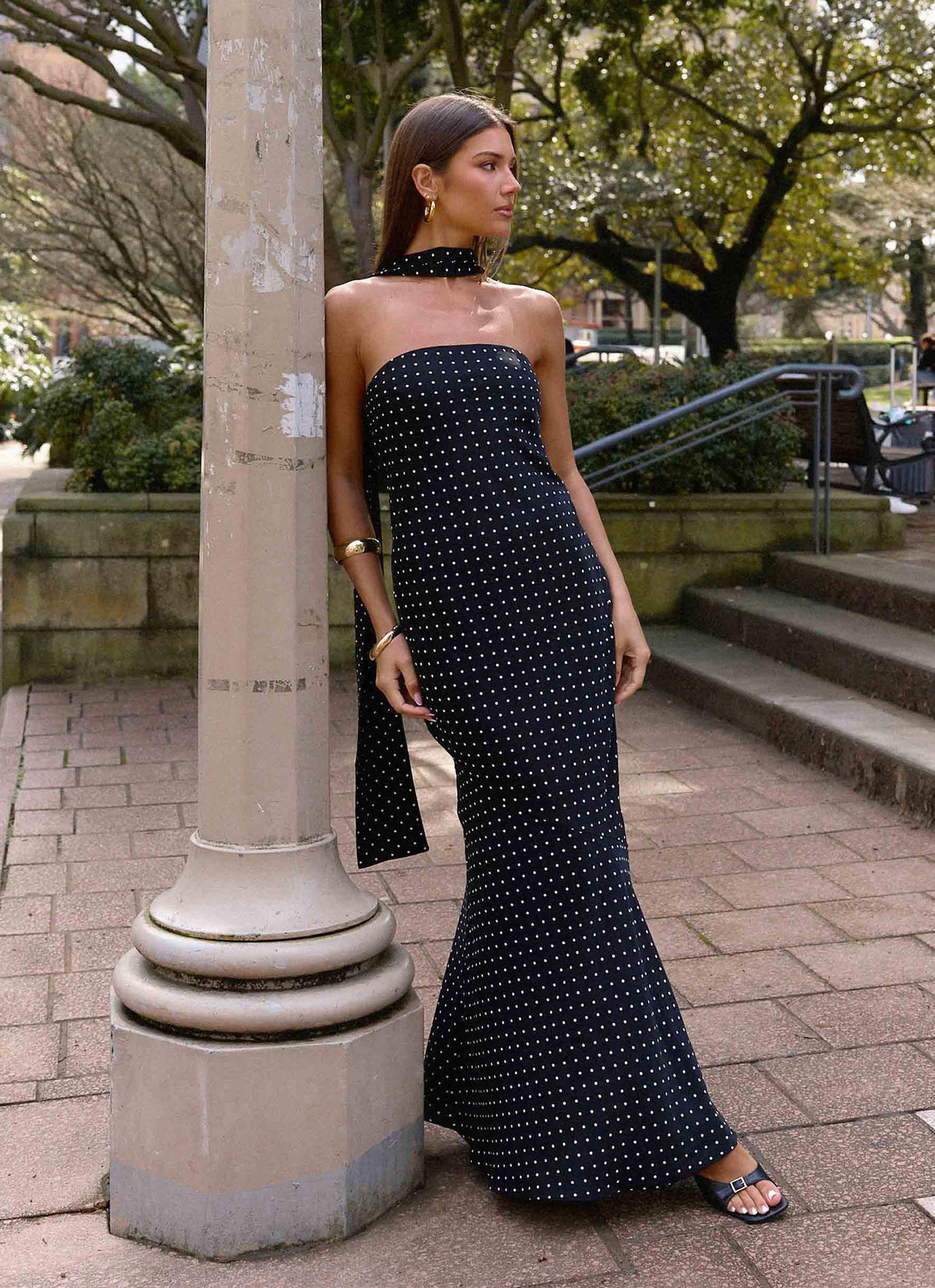 Under The Pagoda Maxi Dress - Black Polkadot