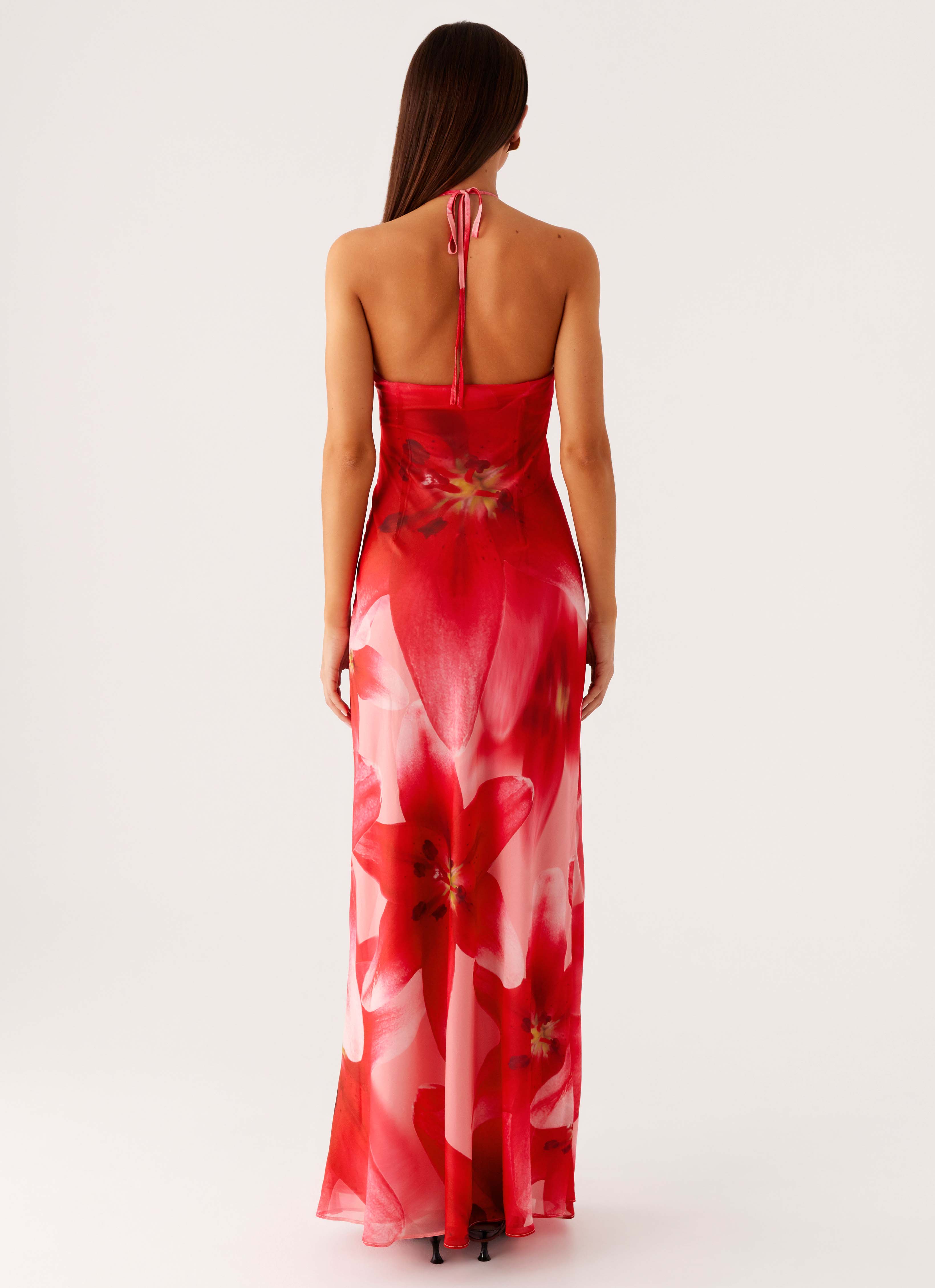 Vatiana Chiffon Maxi Dress - Peach Watermelon Flower