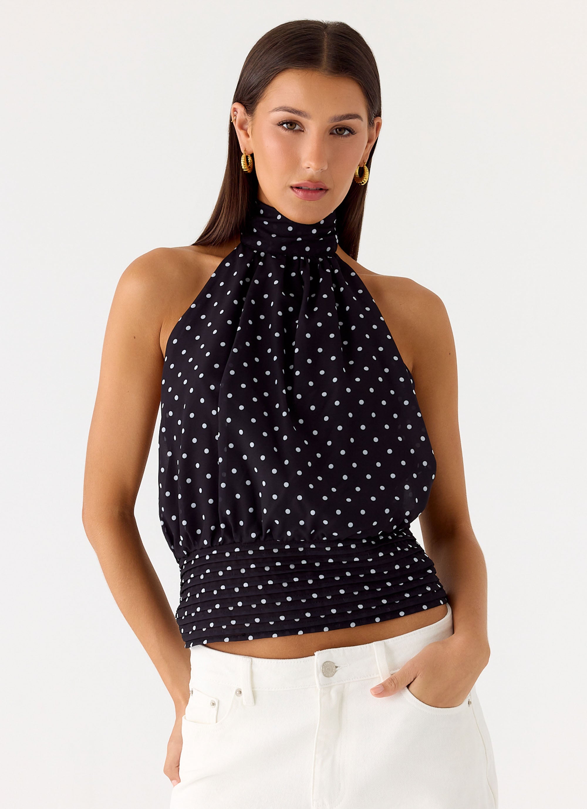 Willow Chiffon Top - Black Polkadot